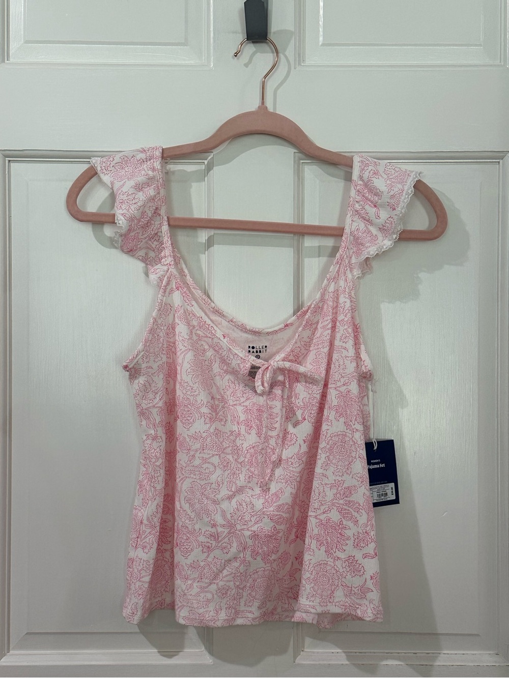 Roller Rabbit. Pink Floral Lace-Trim Sleep Cami TOP ONLY.